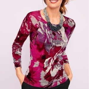 Talbots Women’s Pink Floral LS Sweater Size XLp